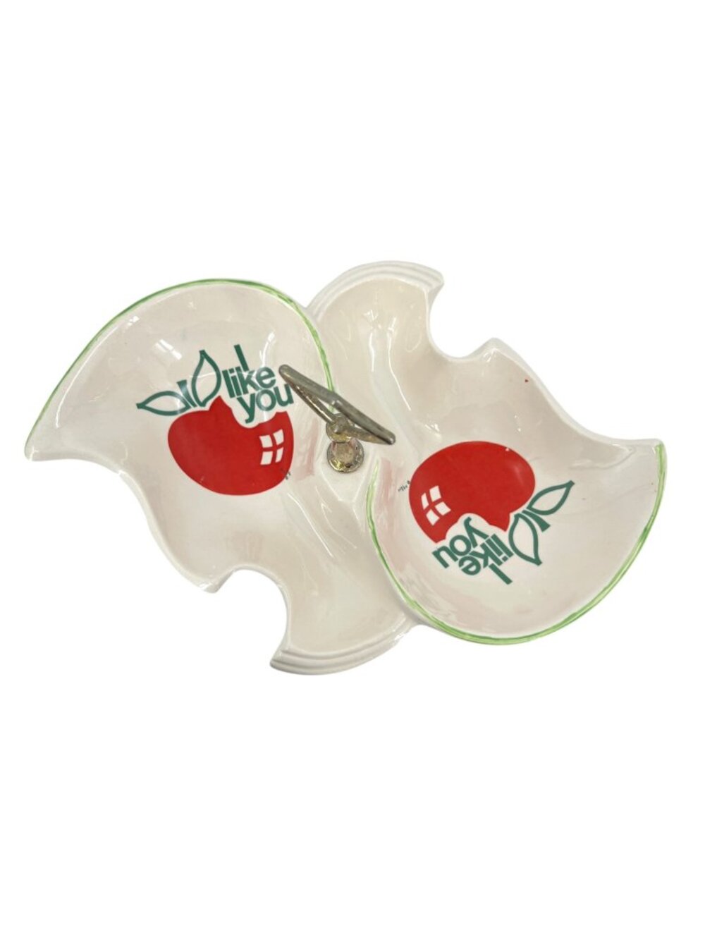 PPS "I Like You" Vintage 1975 Ceramic Apple-Themed Divided Tray With Handle
